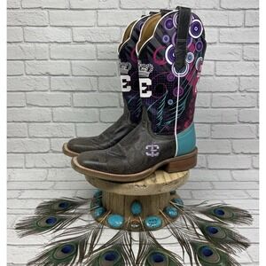 Rare 🔥Cinch Edge 💜🦋Queenism Calfskin Western Boots Purple Teal Graphic 6.5B💰